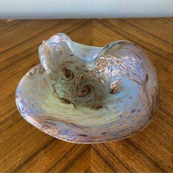 Vintage MCM Fratelli Toso Murano Art Glass Bowl Opal Pink Swirl